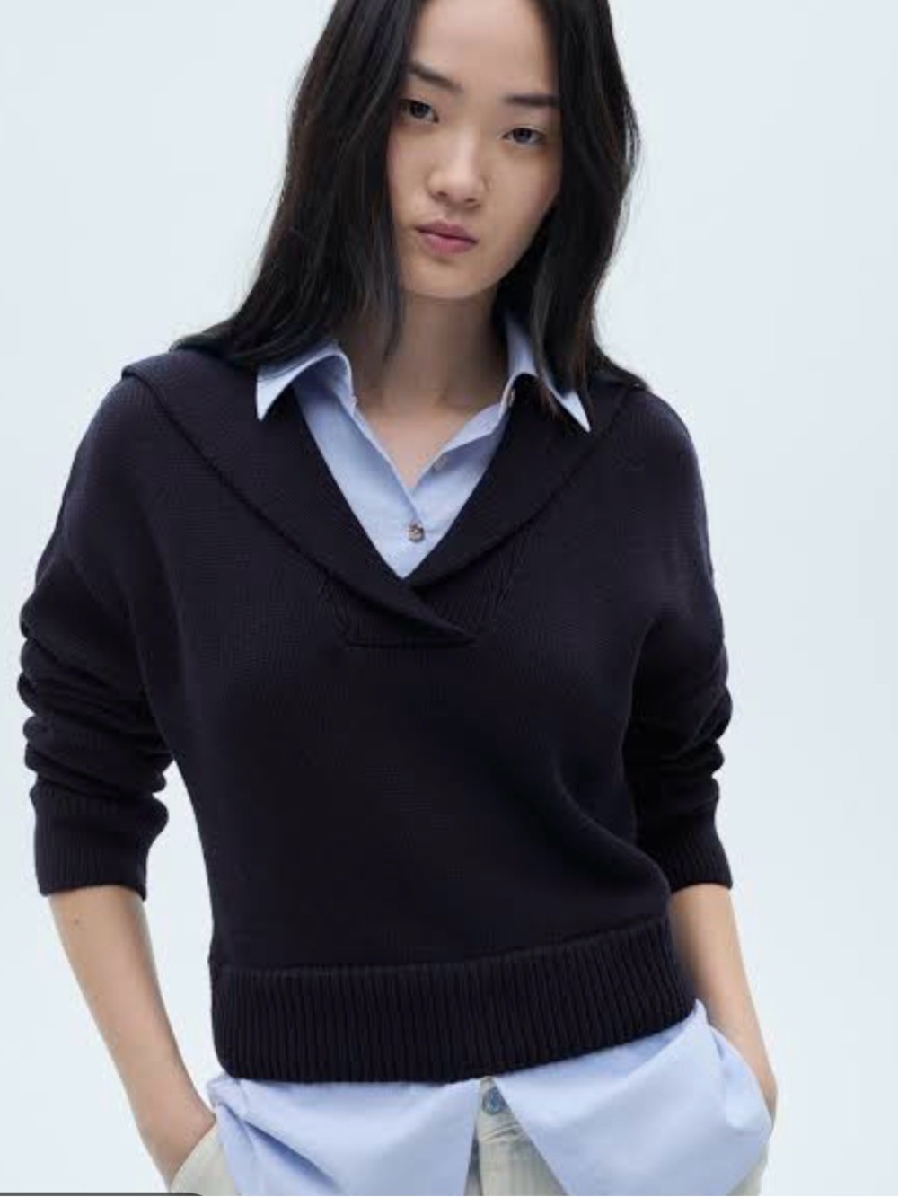 A.L.C. Women's V-Neck Shawl Collar Sweater - Navy Size XS